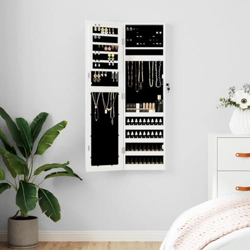 ShGaxin Spegel med smyckeskrin vit vägg 30 x 8,5 x 106 cm, badrumsspegel, vardagsrumsspeglar, entréspegel, vardagsrumsmöbel - 353214