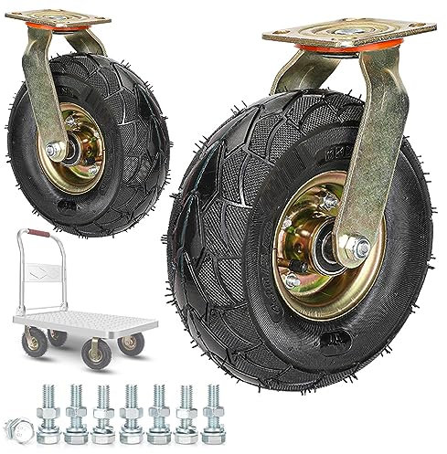 200 mm 250 mm pneumatische Gummi-Lenkrolle, 2er-Pack, 8 Zoll 10 Zoll Hochleistungs-Möbelwagen-Werkbank-Ersatzrollen, bewegliches, geräuschloses, stoßdämpfendes Richtungsrad (Farbe: Schwenkba