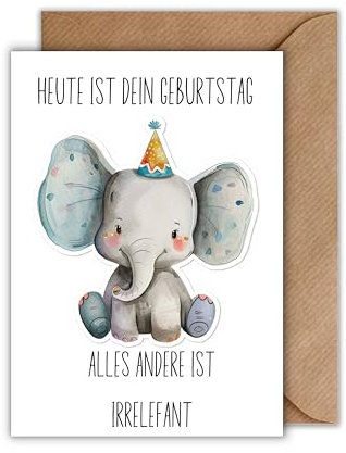 WBdesignz Grußkarte „Alles andere ist irrelefant“ – Lustige Elefanten-Geburtstagskarte Humorvoller Spruch für Tierfreunde Inkl. Umschlag