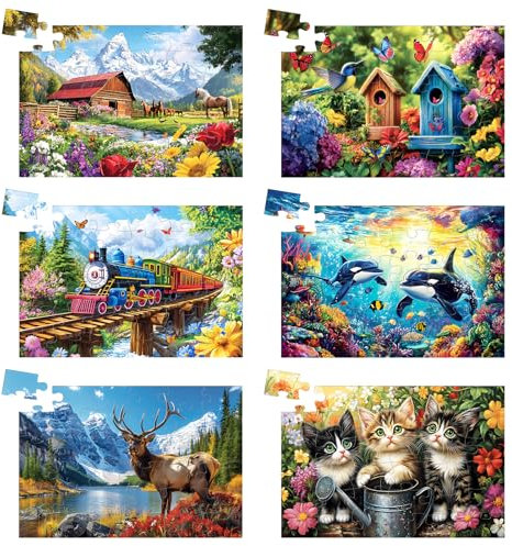 6 Packs 36 Piece Large Piece Jigsaw Puzzle Dementia Alzheimer's Products and Activities for Elderly Seniors Gift Easy Puzzle, Alzheimer's Puzzles Memory Cognitive Games with 6 Storage Bags