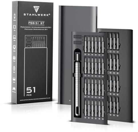 STAHLWERK Präzisions-Schraubendreher Set PSS-51 ST 51-teiliges Feinmechanik Set | Feinwerkzeug | Feinschraubendreher | Feinschraubenzieher mit Chrom-Vanadium-Bit-Set