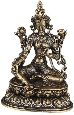 PRETYZOOM Brass Buddha Statue, Old Green Tara Buddha Statue - Brass Decorative Sculpture for Home Office Garden & Zen Spaces