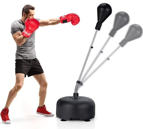 COSTWAY Punchingball 140-158cm höhenverstellbar, Boxsack Set freistehend, Standboxball mit befüllbarem Ständer, Boxset, Box Set inkl. Boxhandschuhe für Kinder und Erwachsene (Schwarz)