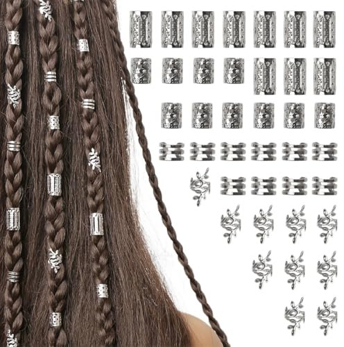 Cabello Trenzas De Metal Accesorio,40 Pcs Bobina Joyería El Cabello Anillos,Anillos para Trenzas,Cuentas en Espiral Vikingas Cabello,Para Trenzas Para Hombres y Mujeres(Plata)