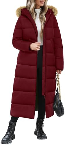 Yuson Girl Women's Coats Long Winter Jackets for Women UK Quilted Padded Coats With Removable Hood Elegant Thermal Puffer Jackets Zipper Hooded Parka Longline Windproof Outerwear Coat(Burgundy, L)