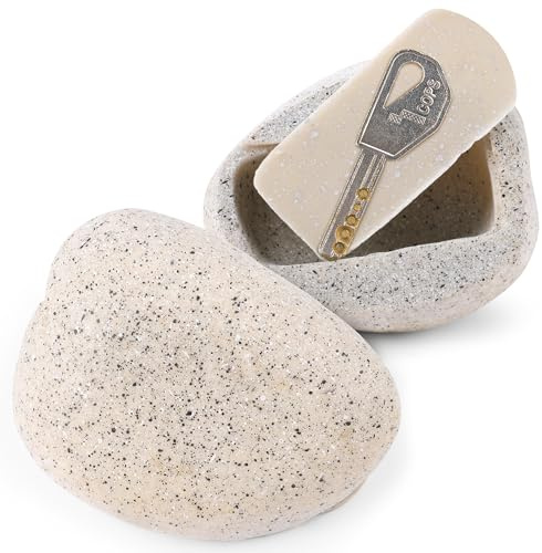Coffre-fort pour clés de jardin ou de jardin en plein air, grande taille, fausse pierre cachée – ressemble à la pierre – Cachez une clé à l'extérieur en beige rock