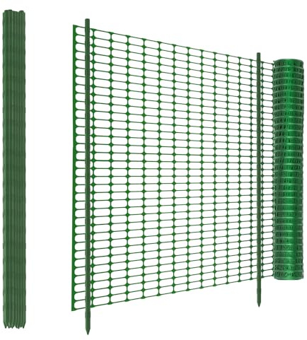 Betesstaket, 30 m långt x 100 cm högt, med 30 stycken 115 cm höga pålar, mobilt staket i plast, för avgränsning, hönsnät, hundstaket, dammstaket, kaninstaket, fårstaket, grönt