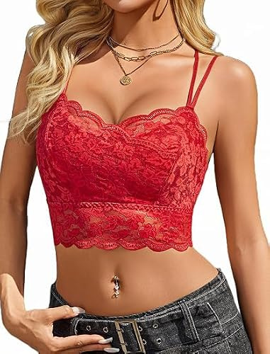 Avidlove Femme Camisole Dentelle Bustier Sexy Crop Top Bretelles Spaghetti Bralette Camisole Col V sans Manches Haut Festival Fête