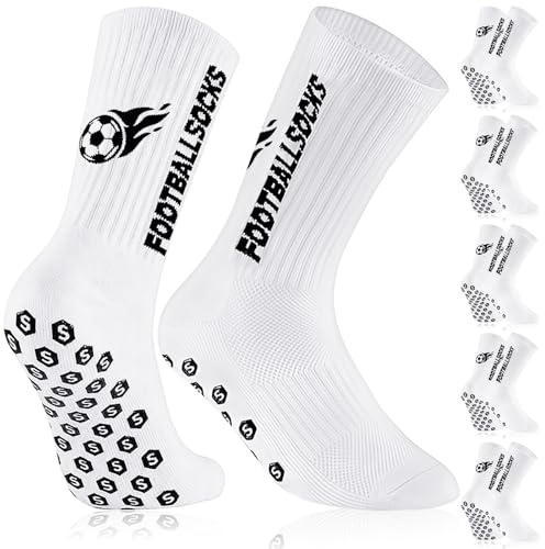 SRunDe 6 Pares Calcetines Futbol 35-39 con 10 Pegatina Fútbol Medias Futbol Cortadas Transpirable Calcetines Antideslizante Absorbe Sudor Football Socks para Hombre Mujer Niño Deportivos Running Blanc