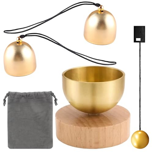 Klangschale, Klangschalen Set mit 5 Stück, Tibetische klangschale, Mini für Kinder und Schule, Singing Bowl mit 2 Kupferglocken und schwarzer Schnur, 40 x 34 x 1 cm
