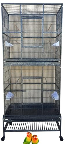 X-Large Double Stacker Wrought Iron Cage Bird Flight Parrot Breeding Breeder Cage Side Breeding Door Easy Clean Pull Out Tray Removable Rolling Stand Cockatiel Conure Canary Aviary Finches Budgies