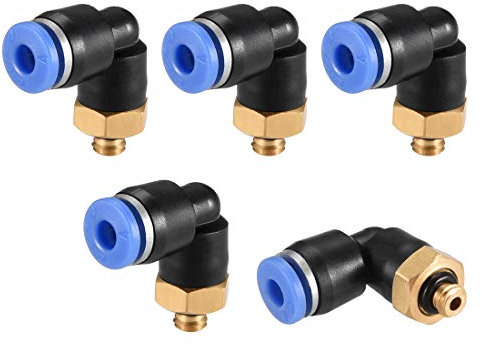 sourcing map Push to Connect Tube Fitting Male Elbow 4mm Tube OD x M5 Thread Pneumatic Air Push Fit Lock Fitting Blue 5pcs