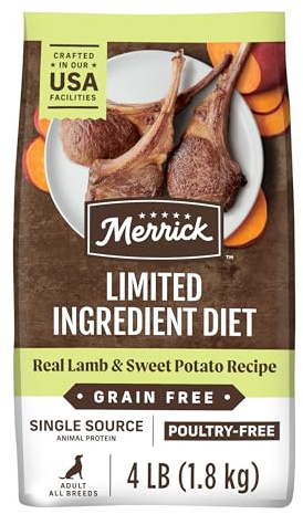 Merrick Limited Ingredient Diet Grain Free Dry Dog Food, Premium and Healthy Kibble with Lamb and Sweet Potato - 4.0 lb. Bag