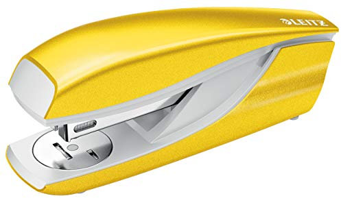 Leitz Heftgerät, 30 Blatt Tacker mit 200 Heftklammern, Hefter aus Metall mit Kunststoffelementen, WOW Serie, Gelb, 55021016
