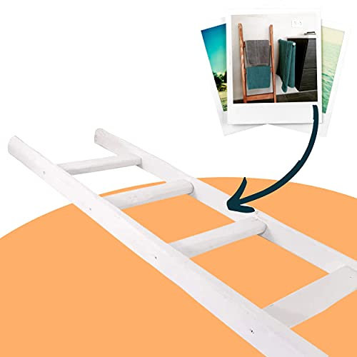 Leiter Holz, Kleiderleiter, Handtuchhalter, Kleiderständer, Dekoleiter Altes Holz Deko Holzleiter (165cm Weiß)