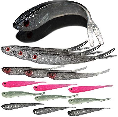 senvenelec konstgjort fiskbete, 3D-fiskögon, mjuk silikon, gaffelsvans, simulerat fiskedrag grönt miljöskyddsmaterial, god dragbeständighet – 15 st.
