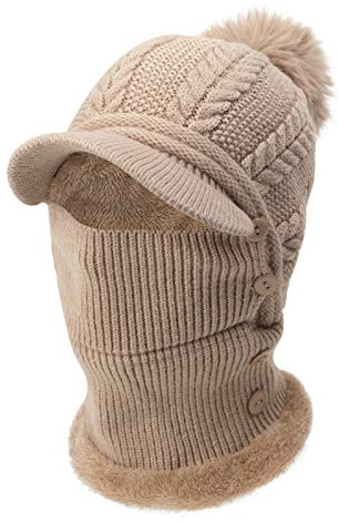 YJZQ Winter Damen Strickmütze Fliegermütze mit Ohrenschutz Warm Skimütze mit Schal Winter Sturmhaube Baseball Mütze Wintermütze mit Bommel Wintermütze mit Plüschfutter Outdoor Radfahren Skifahren