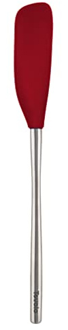Tovolo Flex-Core Long-Handled Silicone Jar Scraper Spatula, Stainless Steel Handle, Heat-Resistant Silicone Head With Curved Front for Scooping & Scraping, Dishwasher-Safe & BPA-Free, Cayenne