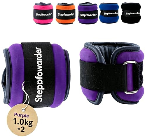 Stepfowarder Viktmanschetter fot/handled vikter fitness set 0,3 kg till 1,0 kg, 1 par för ben och armar fotled vikt för fitness, träning, löpning, jogging, gym, aerobics (2 x 1,0 kg – lila)
