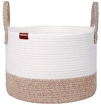 Aoohun Cotton Rope Laundry Basket, Woven Storage Baskets Collapsible Toy Hamper Storage Organiser Desert Small 40 x 28 cm