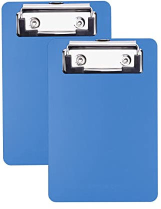 AZWOOD Portablocco A6 in Plastica, 10 x 15cm Piccolo Porta Blocco con Sistema di Fissaggio a Parete e Clip in Metallo - Mini Cartella Appunti per Blocco Note Ricevute Elenchi Tascabili (Blu, 2 pezzi)