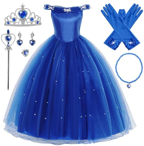 YOSICIL Ragazza Principessa Costume Manicotto a Sbuffo Festa Vestito Costume da per Bambina Halloween Cosplay Carnevale Festa Compleanno Abiti,Blu,110