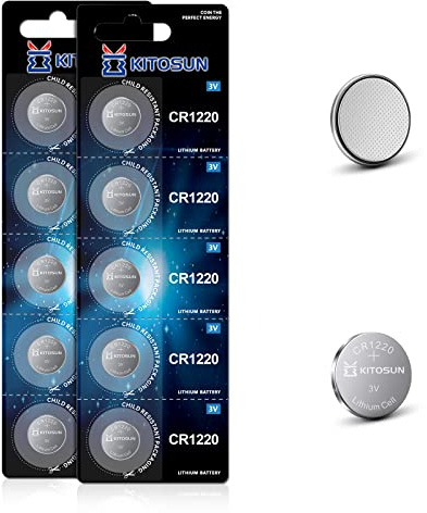 Kitosun CR1220 Batterier Litium Knappcell 3V - 3 volt CR 1220 Knappceller Batteri för Canon PowerShot Kamera Jul LED Halsband Ljus Förstoringsglas G Shock Casio Klockor (10 stycken)