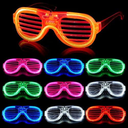 Priksia Occhiali luminosi, 10 pezzi, occhiali al neon, a LED, decorazioni per feste, rave occhiali per bambini e adulti