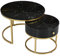 BTM Round Coffee Tables with drawer, Removable Set of 2 End Table, Nesting Tables with Storage, Marble Pattern (non-rock slab) Top for Living Room, Bedroom, Office (Black, drawer)
