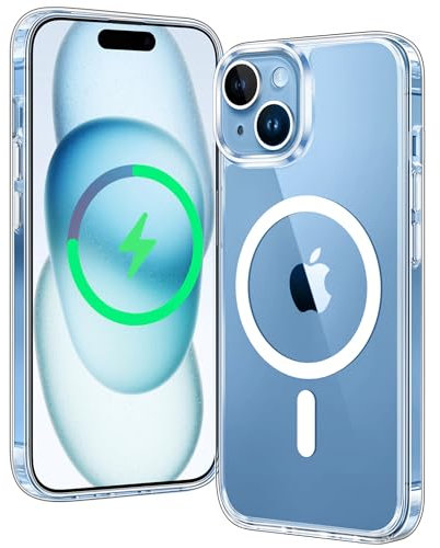 FNTCASE für iPhone 15 Clear Hülle: Hybrid Magnetische mit Kameraschutz Fallschutz Anti Vergilbung Kratzfest Militärschutz Dünne Transparent Handyhülle iPhone 15 Cover 6.1 Zoll(Klar)