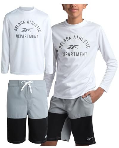 Reebok Rashguard-Set für Jungen, 2-teilig, UPF 50+, schnelltrocknend, langärmelig, Badebekleidung für Jungen (4–12), Reines Grau, 18-20