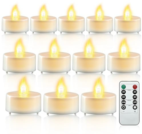 cimetech 24 lumini a LED con timer, telecomando senza fiamma, candele a LED elettriche, alimentate a batteria, per casa, stanza, tavolo, Halloween, decorazioni natalizie