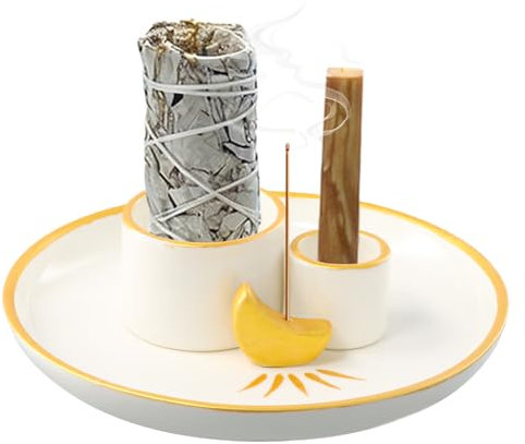 4-in-1 Keramik-Räucherstäbchenhalter - Palo Santo und Salbei Halter, Räucherschale für Yoga-Meditation zu Hause oder im Hotel