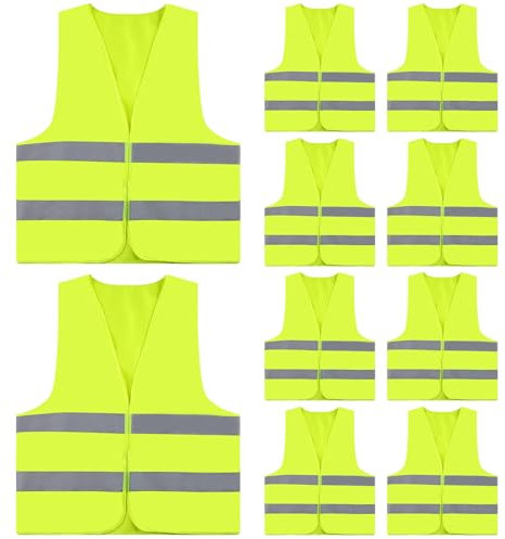 WenYa 10 Pcs Hi Vis Vests, High Visibility Reflective Vest, Unisex Hi Vis Jacket for Traffic Work, High Vis Jacket with Reflective Strips for Adult Outdoor