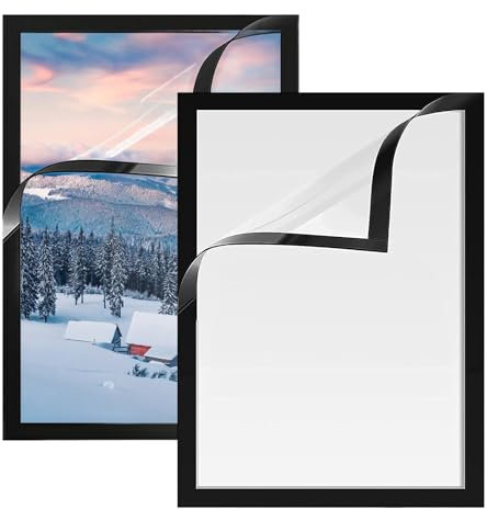 EVDZNA 2 Stück Diamond Painting Rahmen, Selbstklebend Magnetisch Bilderrahmen, Magnetrahmen Selbstklebend, 30 x 40 cm Schwarzer Diamant Kunstrahmen, Möbel Dekorative Bilderrahmen, Wanddekorationen