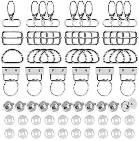Jesustree 46pcs Hebillas Metalicas Mosquetones, Cierre Magnético Bolso, Hebillas on Gancho Giratorio, Anillas Rectangulares Bolso, Mosqueton Llavero Anillas en D para Bolsos Accesorios