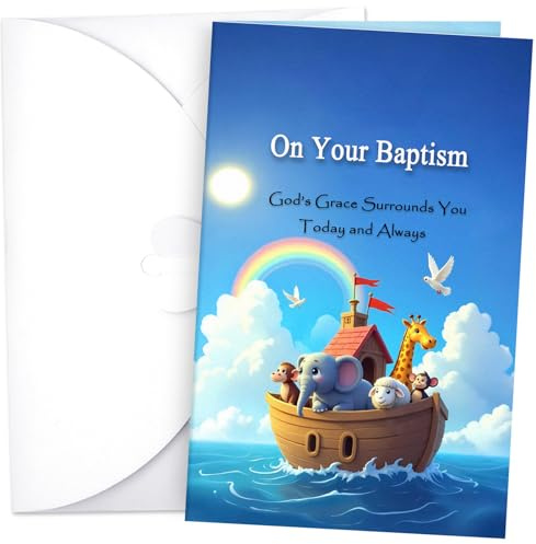 ForFine Baptism Card Greeting Christening Card for Boy Girl, Eggshell Finish Paper Thick Postcard with Premium Envelope 8.66in x 6.3in, Packaged in Protective Mailer