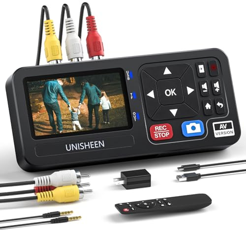 Unisheen VHS to Digital Converter - Add Battery Holder,Compatible with VHS, VCR, DVR, DVD, Hi8, Mini DV, Camcorder, Cassette Tape, Gaming Consoles