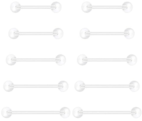 Besyvvin 10pcs claro lengua anillo acrílico pezón barras 14G plástico flexible lengua piercing retenedores 10/12/14/16/19mm