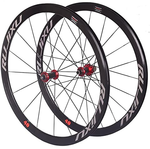 ERSINIAN Rennrad-Laufräder, 700C, 40 mm Felge, V-Bremse, Drahtreifen-Radsatz, Schnellspanner, Straight Pull, Carbon-Nabe, passend für 8-, 9-, 10- und 11-Gang-Kassette (Farbe: 700C Red A)