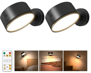 Applique Senza Fili da Muro, 5000mAh Batteria 2 Pezzi Applique Ricaricabile da Parete, Lampada da Parete Senza Fil Telecomando e Pannello Touch, Luci per Quadri LED 3 Colori e Luminosità Dimmer