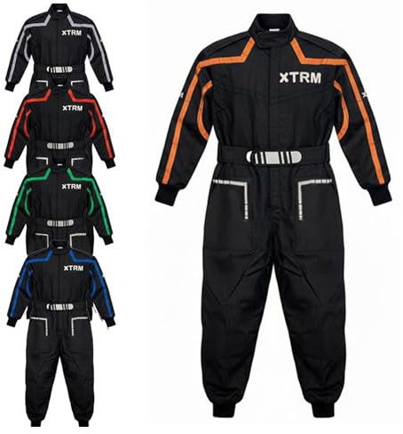 3GO Kinder Motocross Motorrad Race Kart Anzug Overall Neue Motorradbekleidung Kind für Quad MX Off Road Trials Go Karting ATV MTB BMX Enduro Dirt Bike Einteiler Anzug, schwarz/orange, L