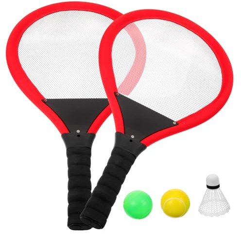 TOBBOMEY Set de Raquettes de Tennis et Badminton pour Garçon Fille Sportif Portable Plastique Rouge de Raquettes Extérieur pour Jeux Plein Air Améliore Coordination et Réaction des Garçon