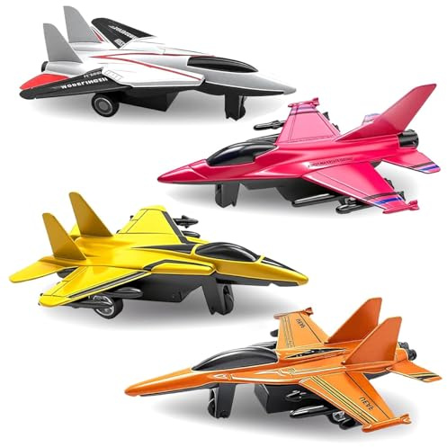 NimblusToy Aereo Giocattolo, 4 Aerei da Caccia, Confezioni da Aerei da Combattimento Pressofuso, Macchinine a Retrocarica, Giocattolo per Bambini - Regalo - Compleanno