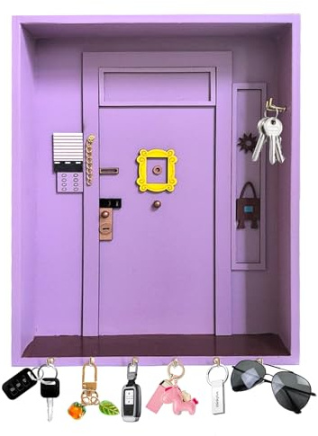 ZenTong Infi Friends Monica's Porte Clef Mural Bois, 20.3 x 5 x 25.5 cm Boite a Clefs Murale Decorative Con 6 Crochets pour Couloir l'entrée Salon Cuisine (Violet)