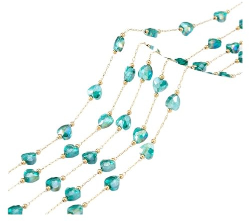WENH 1 meter rostfritt stål galvaniserad fin kedjesträng genomskinliga kärleksblomma kristallpärlor for DIY-kroppskedjetillverkning(Heart Green)