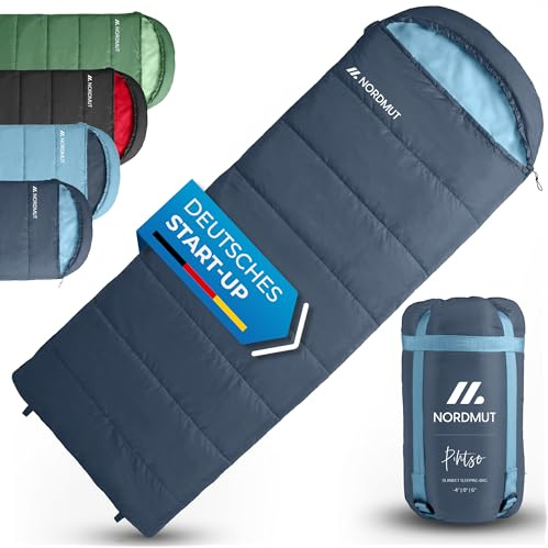 NORDMUT® Saco de Dormir Manta para Adultos con Cremallera YKK de Doble dirección – Tamaño Compacto & Ultraligero 1600 g – 3 Estaciones (250 gsm) – Camping, Outdoor & Festivales (Marino)