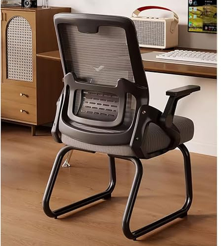 Ergonomisk kontorsstol i mesh Med slädeunderrede Besöksstol for kontor Med ryggstöd Lämplig for konferensrum, sovrum, väntrum och receptioner(Gray+black frame)