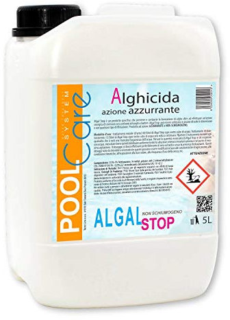 POOL CARE Algal Stop + Bicchierino Dosatore Graduato, Elimina le Alghe, Concentrato, Non Schiumogeno, per Piscina e Spa Idromassaggio - 5 LT