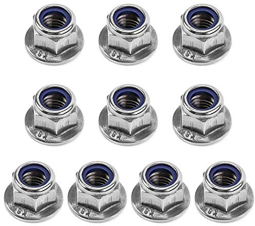 QWORK 10 Pièces M10 Écrou de Blocage Écrou à Bride en Acier Inox 304 (10mm)